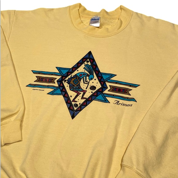 Yellow Arizona Tribal Screenprint Crewneck Sweater - Picture 2 of 4